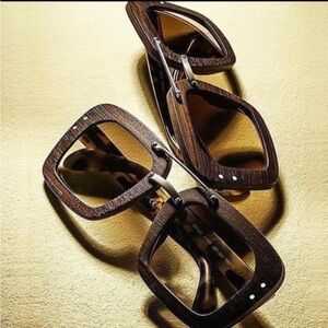 Prada Wood Brown Square Sunglasses